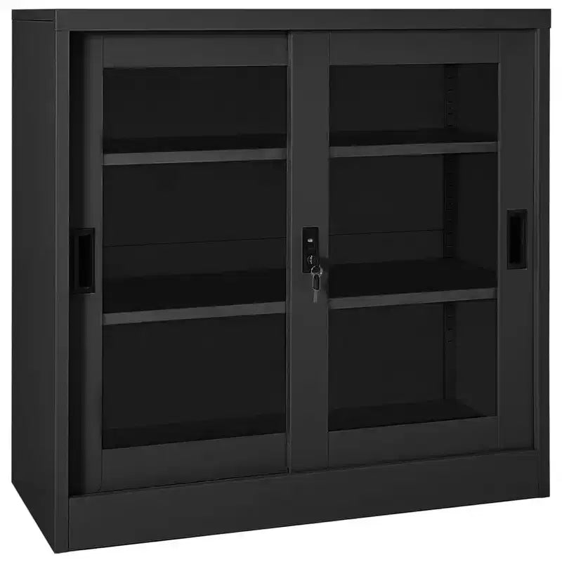 vidaXL Sliding Door Cabinet White Steel Medium Locks