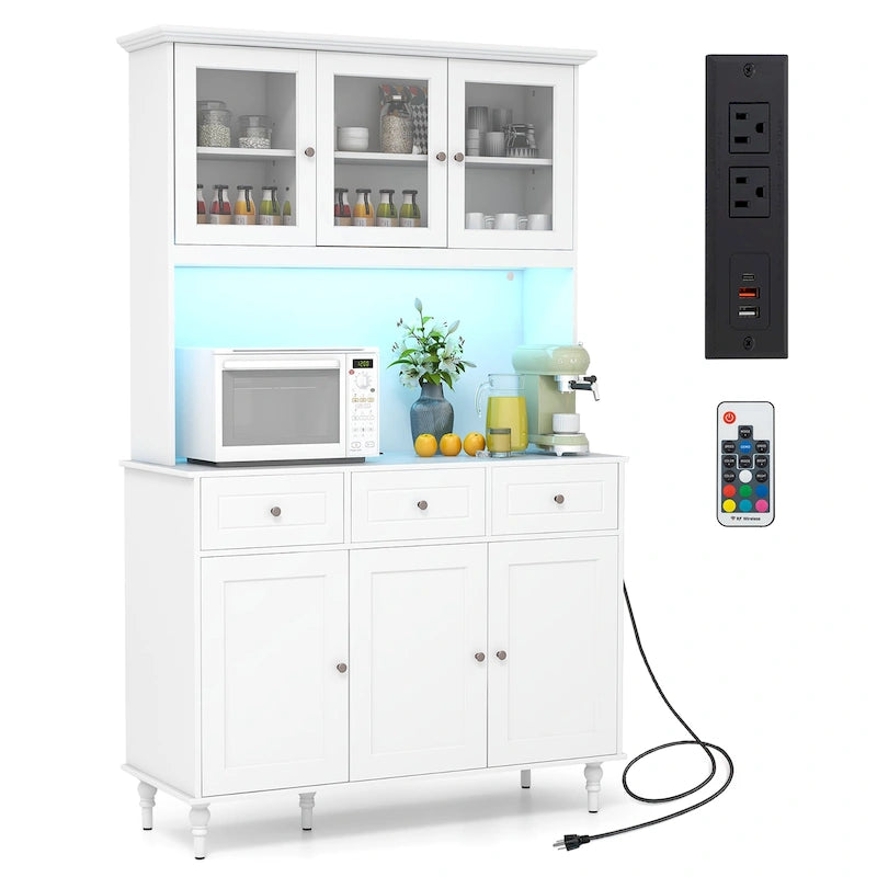 Gymax 77 Tall Kitchen Pantry Storage Cabinet with LED Lights and