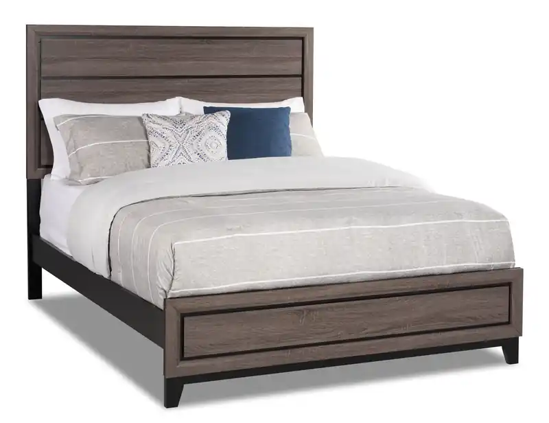 Bed with Headboard & Frame, Grey/Brown