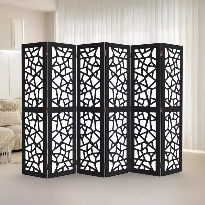 VINGLI 6 Panel Room Divider, Non-Woven Fabric Privacy Screen, Indoor Partition Wall Dividers, Freestanding Space Separator with Unique Pattern (Black)