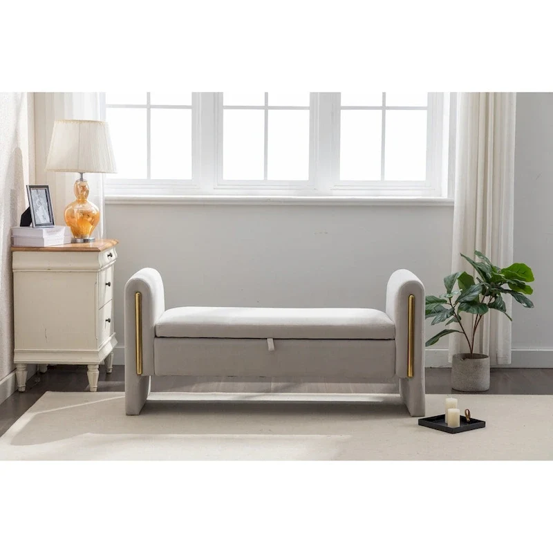 Velvet Storage Bench with Metal Trim