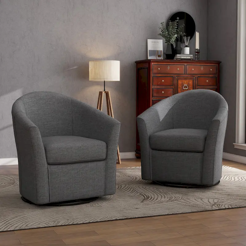 Ensemble de 2 fauteuils pivotants modernes rembourrés de style tonneau, fauteuils d'appoint pour salon