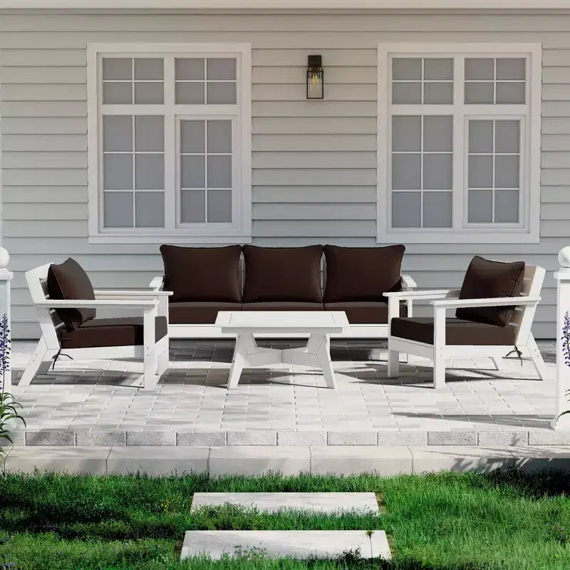 WestinTrends Avalon Outdoor 6-Piece Modular Sectional Patio Furniture Sofa Set, White/Brown