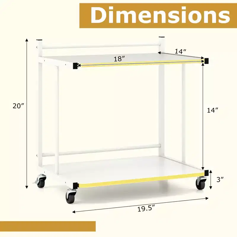 Costway 2PCS Mobile Side Table w/Open Shelves Golden Trimmed Edges Lockable Wheels