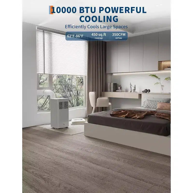 Portable AC Unit, 10,000 Btu Air Conditioner Portable For Room Up to 450 Sq.Ft., 3-In-1 Free Standing Cooling AC Unit With Fan & Dehumidifier