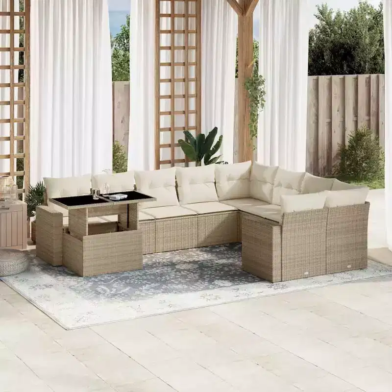 vidaXL Patio Sofa Set with Cushions Outdoor Furniture 10 Piece Poly Rattan