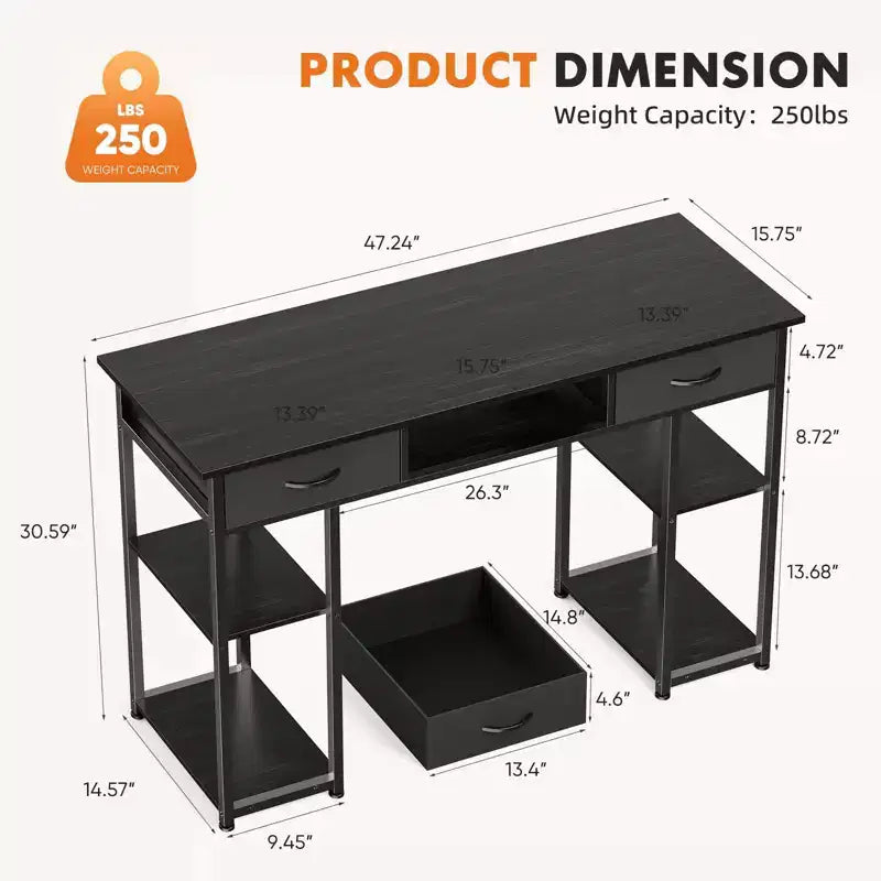 TUYOHW 48 Computer Desk with 2 Drawers,Writing Desk with Open Shelves for Vanity,Study,Gaming Desk for Home Office Dorm