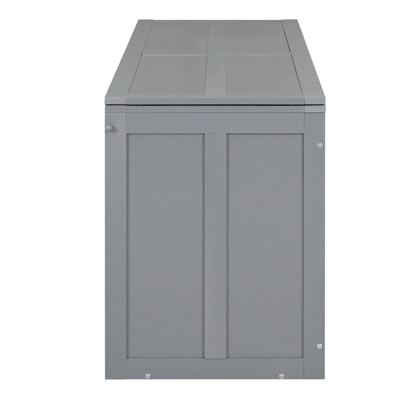 Grey Queen Murphy Bed with Rotating Desk and Shelves - Pine Wood and MDF Space-Saving Design