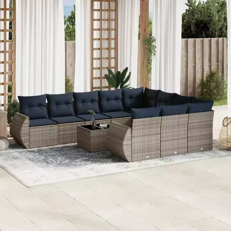 vidaXL 11 Piece Patio Sofa Set with Cushions Gray Poly Rattan