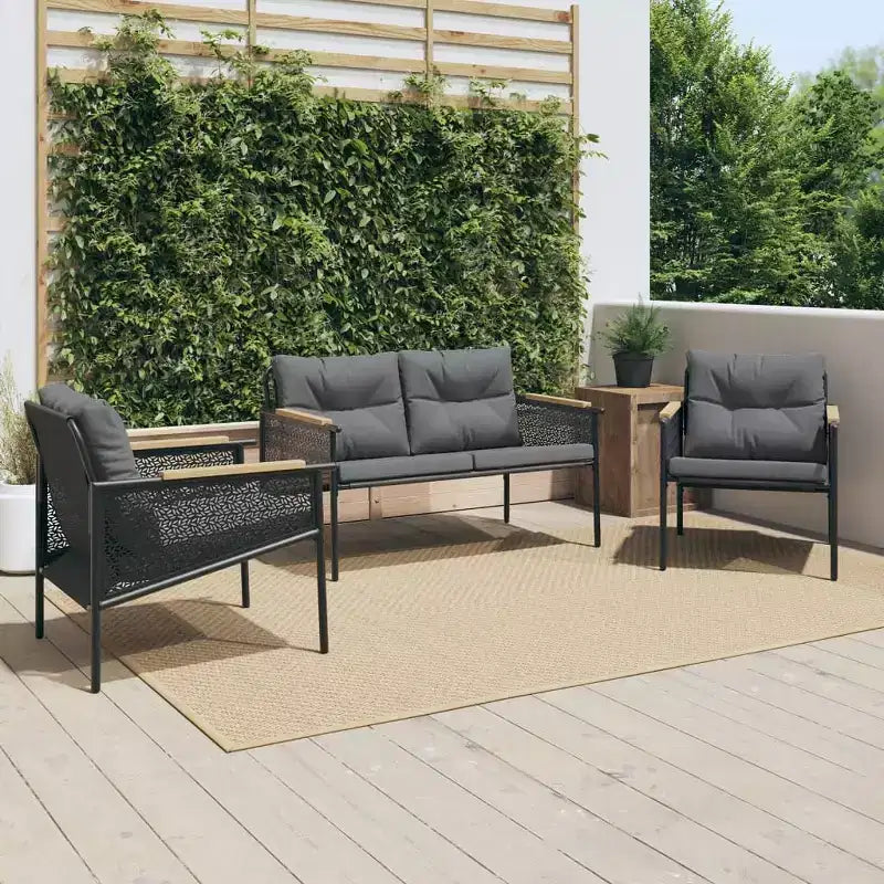 vidaXL Patio Chairs with Cushions Seating Outdoor Garden Furniture Black Steel