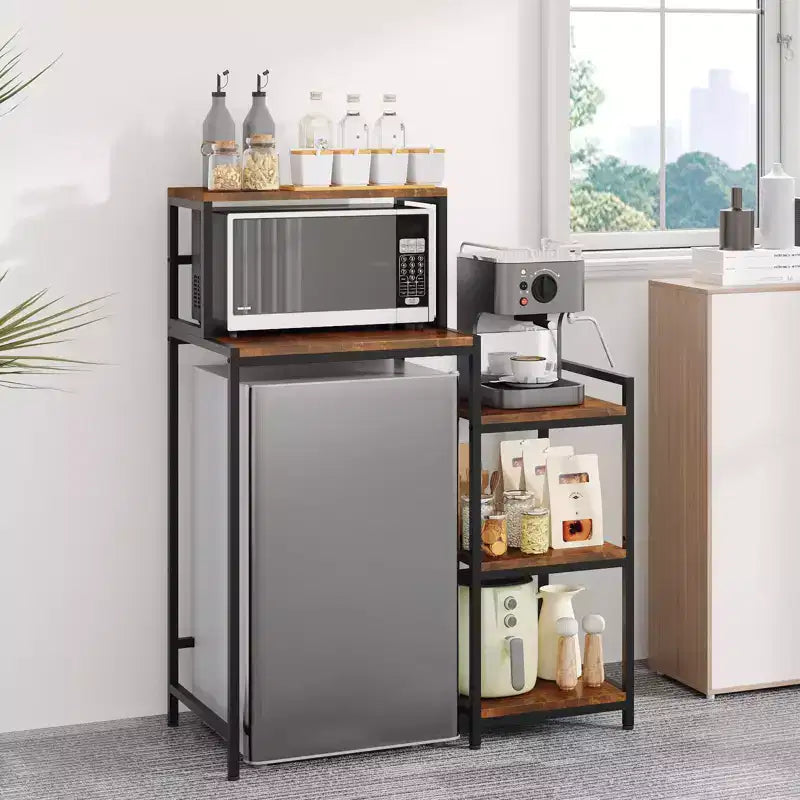 Mini Fridge Stand with Storage Shelf, 5-Tier Microwave Stand & Coffee Bar Organizer with Adjustable Shelves for Dorm, Apartment, Office