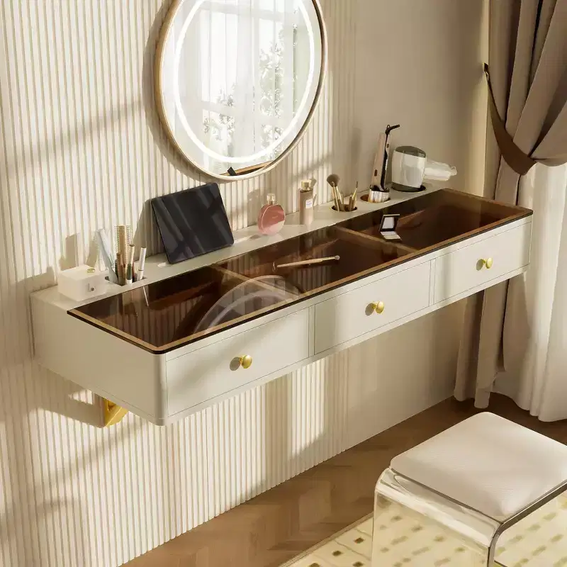 Okak Modern Floating Vanity Table with Drawers,Multi-Purpose Wall-Mounted Dressing Desk Makeup Table for Bedrooms,Bathroom