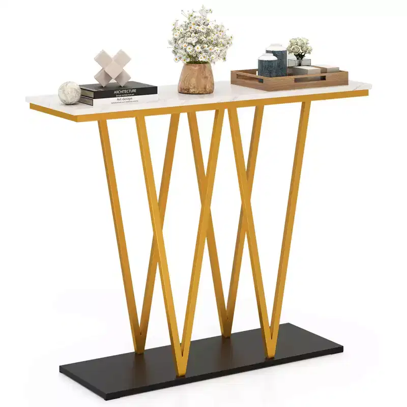 Metal & MDF Faux Marble Entryway Table 31''H x 12''W x 40''D