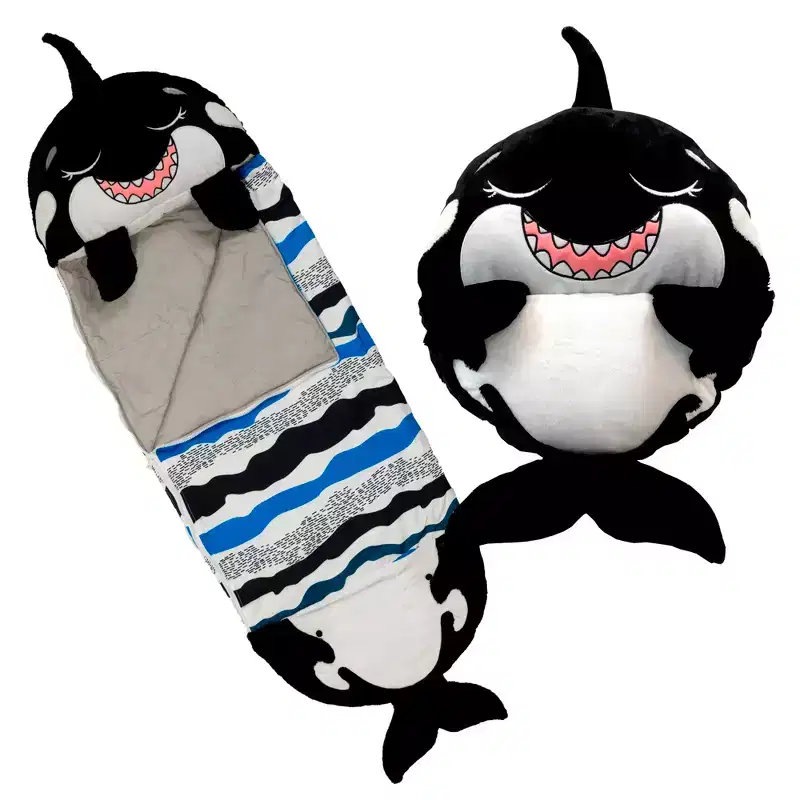 Happy Nappers: Pillow & Sleepy Sack: Medium - Ozzy The Black Shark - 54 x 20, 2-In-1: Plush Animal Opens To Sleeping Bag, Soft, Play & Nap, Kids 3+