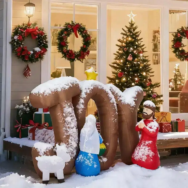 7.5FT Christmas Inflatable Decoration, Inflatable Nativity Scene with JOY Sign Blow Up Yard Decorations for Holiday Party Front Yard Lawn Garden Decor