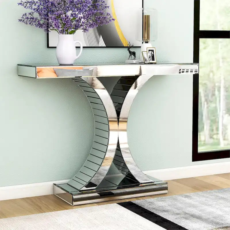 Mirrored Console Table with X-Cross Legs