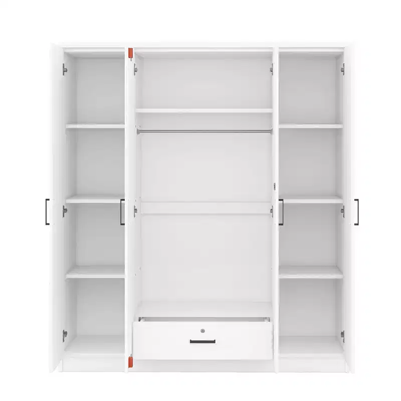Armoire-penderie en bois à 4 portes avec tringle, 1 tiroir et étagères de rangement