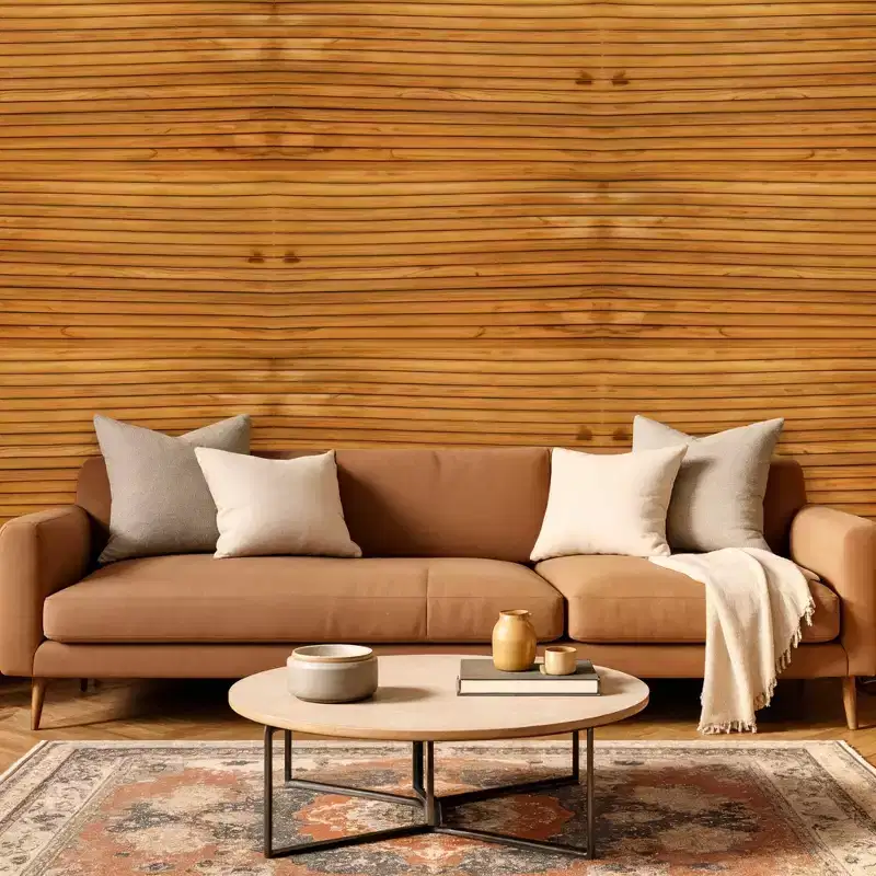 HomeRoots Brown 3D Embossed Striped Teak Reclaimed Wood Decorative Wall Panels
