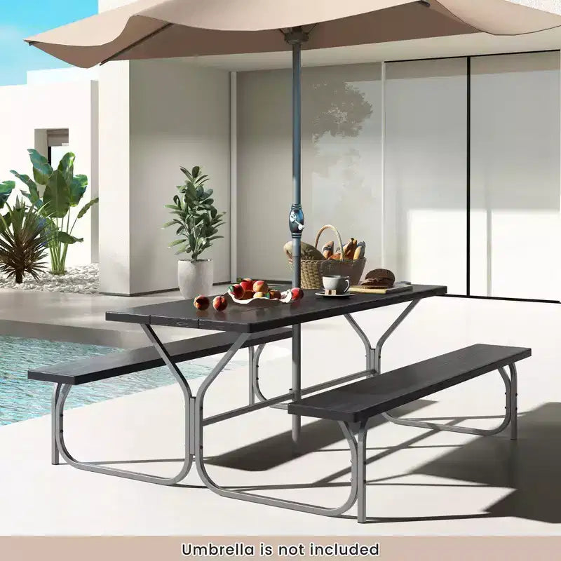 Costway 6 FT Picnic Table Bench Set Outdoor Dining Table & 2 Benches with Metal Frame Green/White/Black/Grey