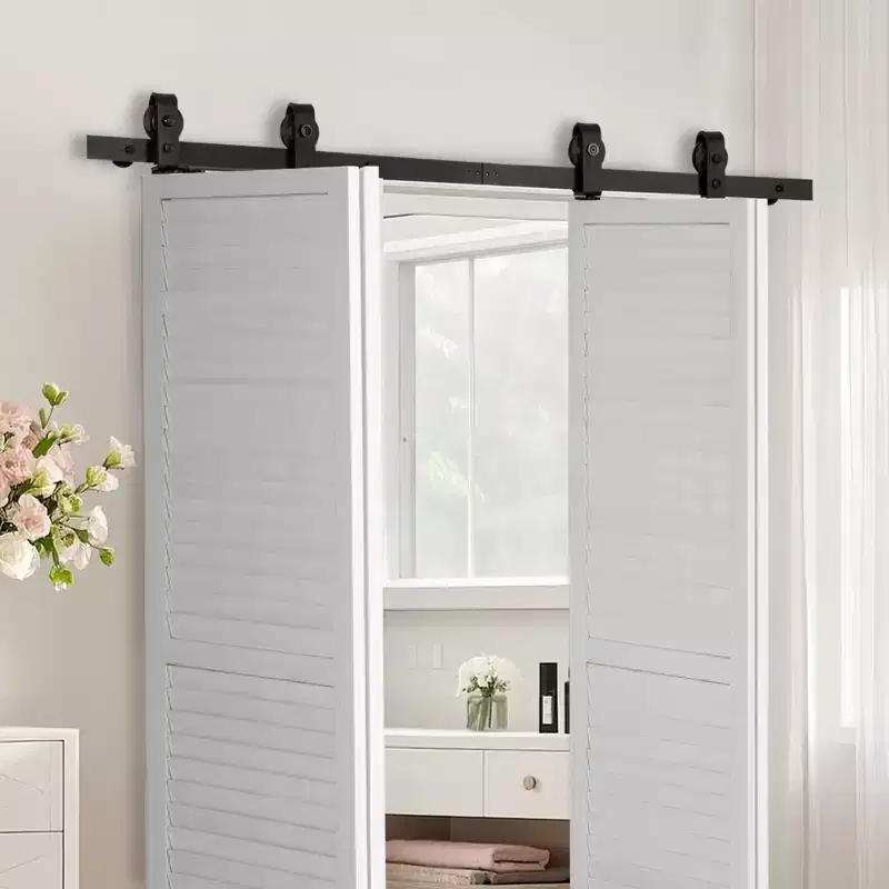 VEVOR Bi-Folding Sliding Barn Door Hardware Track Kit, 60 Top Mount Track Kit, Suitable for Four 14 Closet Pantry Laundry Doors, Black