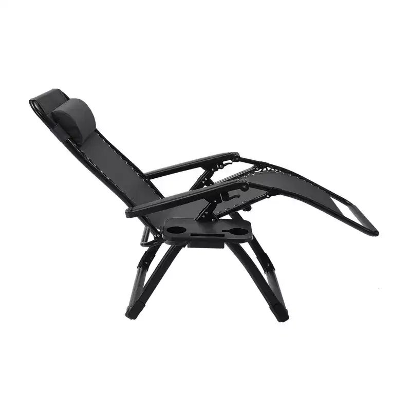 Folding Zero Gravity Patio Lounge Chair - Black - WELLFOR: Steel Frame, Polyester Fiber, Rust-Resistant, No Assembly Required