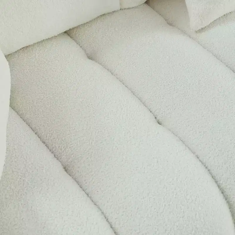 3-seater Upholstered Sofa Couch, Teddy Fabric Sofa with 3 Back Pillows