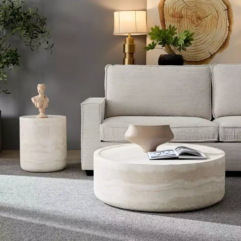 Round Coffee Table Faux MARS Pattern Cocktail Table Center Table Accent Table Sofa Side Table End Table - ModernLuxe