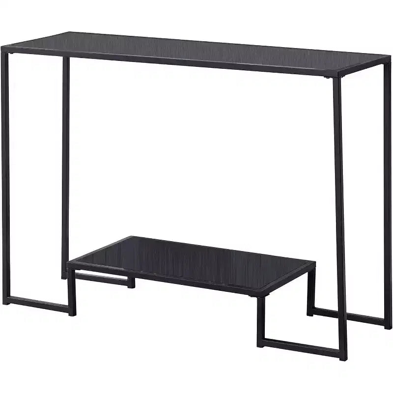 Kings Brand Furniture  Vidal Modern Metal/Wood Console Sofa Table with Storage Shelf, Black/Grey- Perfect for Entryways and Living Rooms