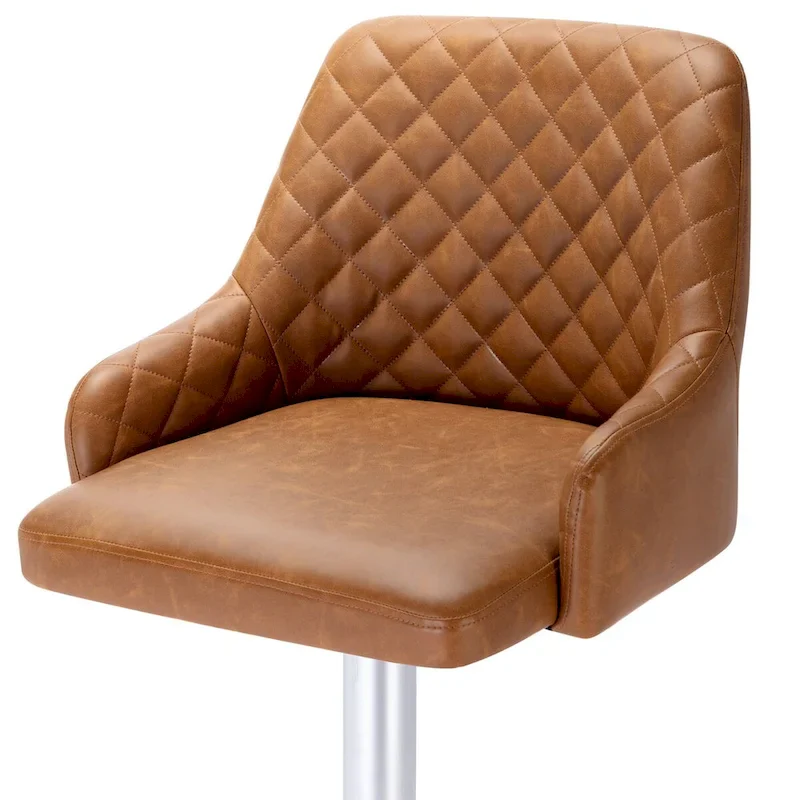 Bar Stools Set of 2 Adjustable Swivel PU Leather Counter Height Barstools with Arm and Back