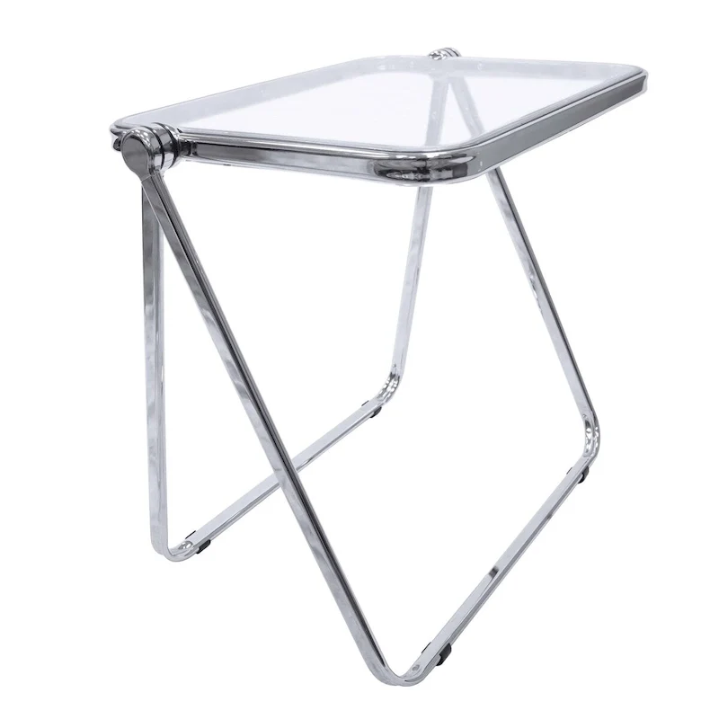 Square Plastic Folding End Table with X-Shaped Iron Frame - Chrome Finish