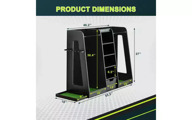 Zevemomo 55.5x16x37 Wooden Golf Bag Organizer with 2 Drawers, Golf Storage Rack & Club Holder on Side,Stand for Garage Home, Black