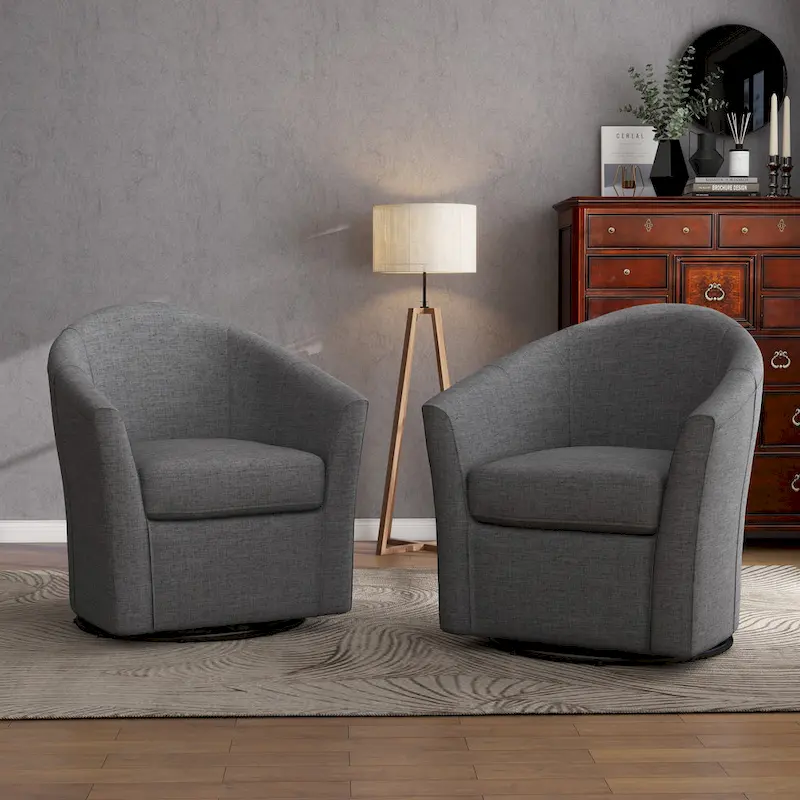 Ensemble de 2 fauteuils pivotants modernes rembourrés de style tonneau, fauteuils d'appoint pour salon