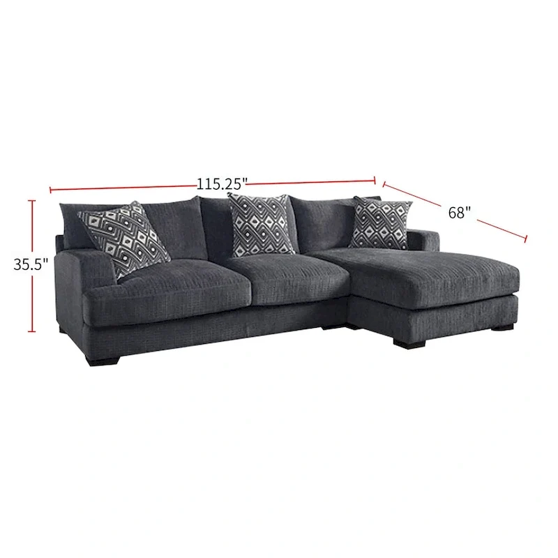 L-Shaped Chenille Sectional Sofa - Gray