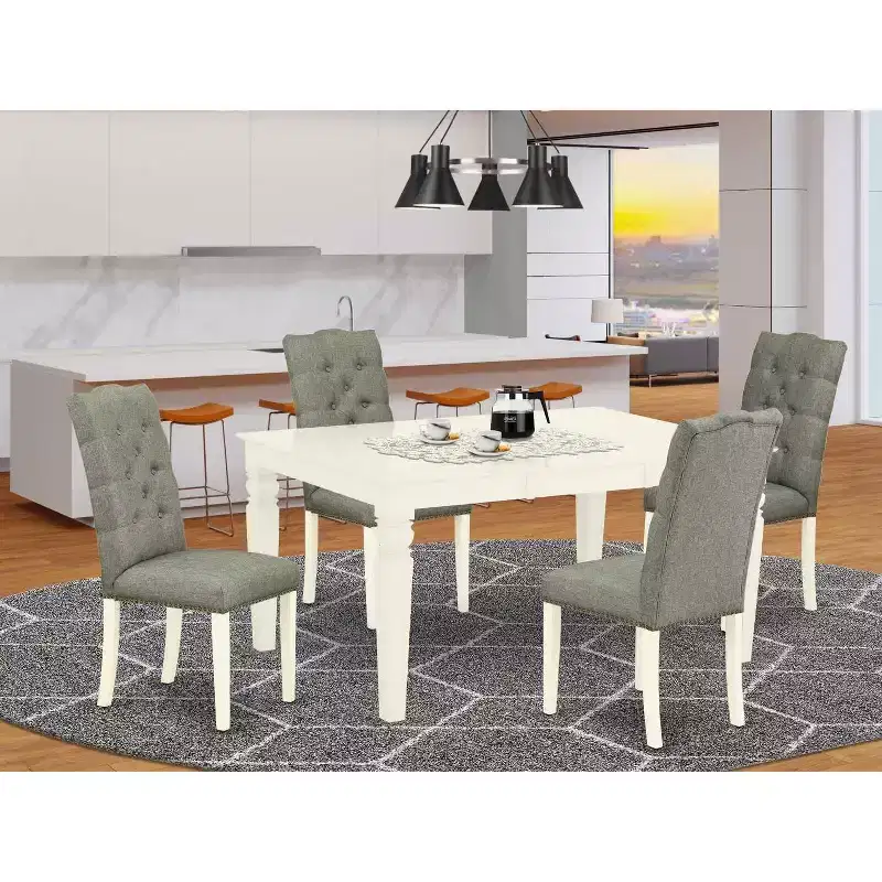 HomeStock 5-Piece Buttermilk and Cherry Finish Solid Wood Top Dining table with 4-Chairs with Butterfly Leaf
