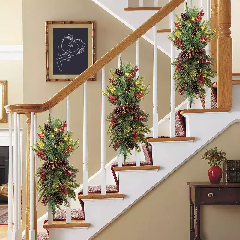 Puleo 6'x10" Pre-Lit Artificial Adorned Battery-Operated Banister Swag