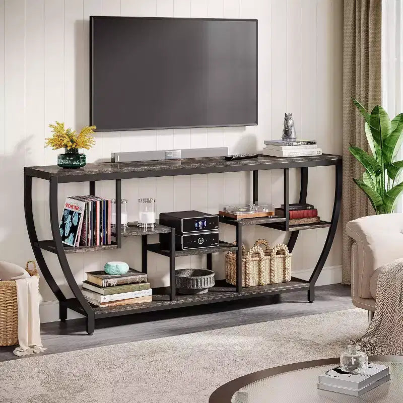 70.86 Inch Long Sofa Table with Shelves, Rustic Console Table with Storage, Industrial Entryway Table TV Stand