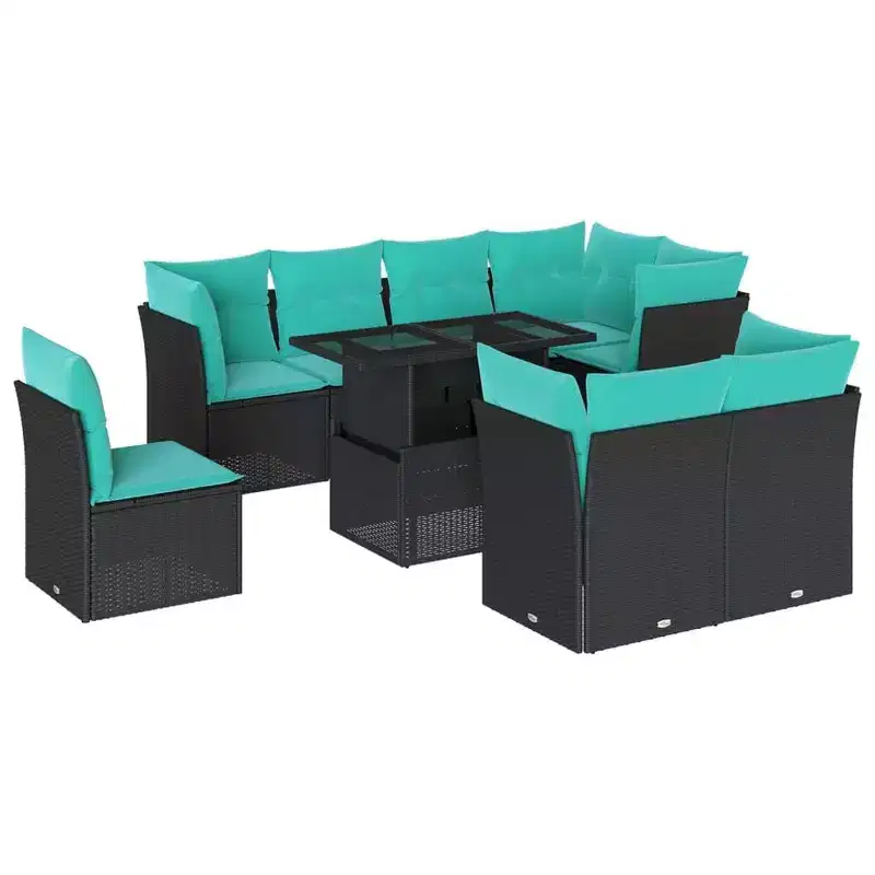 vidaXL Patio Sofa Set with Cushions Modular Outdoor Seating 9 Piece Poly Rattan