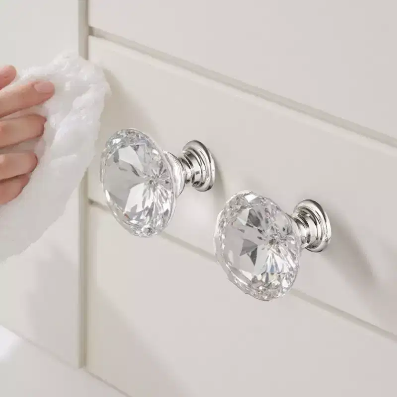 VEVOR Cabinet Knobs, 12 Pack, 1.22 Inch Acrylic & Zinc Alloy Drawer Pulls Door Handles, Diamond Kitchen Solid Knobs Dresser Handles, Clear+Silver