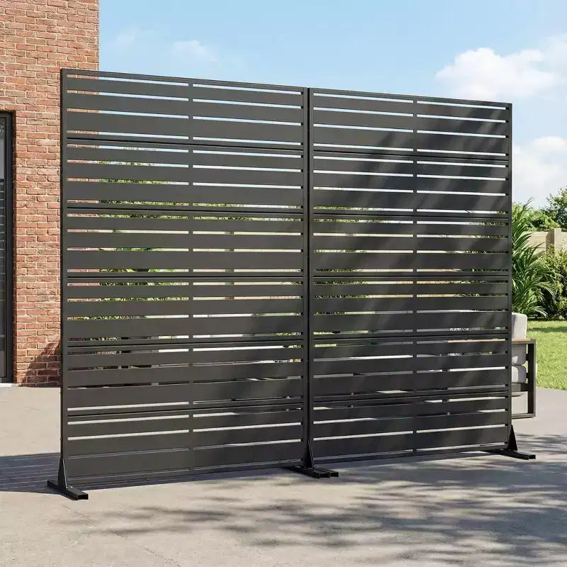 MAYEERTY Benjamin Wide-Narrow A Louvered Black Galvanized Steel Room Divider, 72x47x16, 6-Piece Double-Sided Privacy Screen