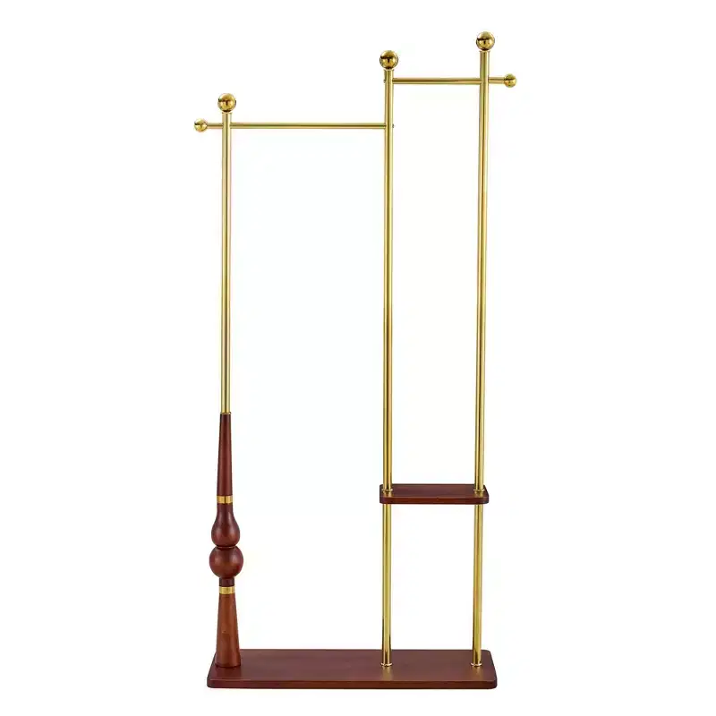 NAYSAYE 70 Coat Rack Solid Wood and Stainless Steel Double Layer Clothes Hanger for Coats Bags Shoes Storage Entryway, Wood, 31.5*11.8*70