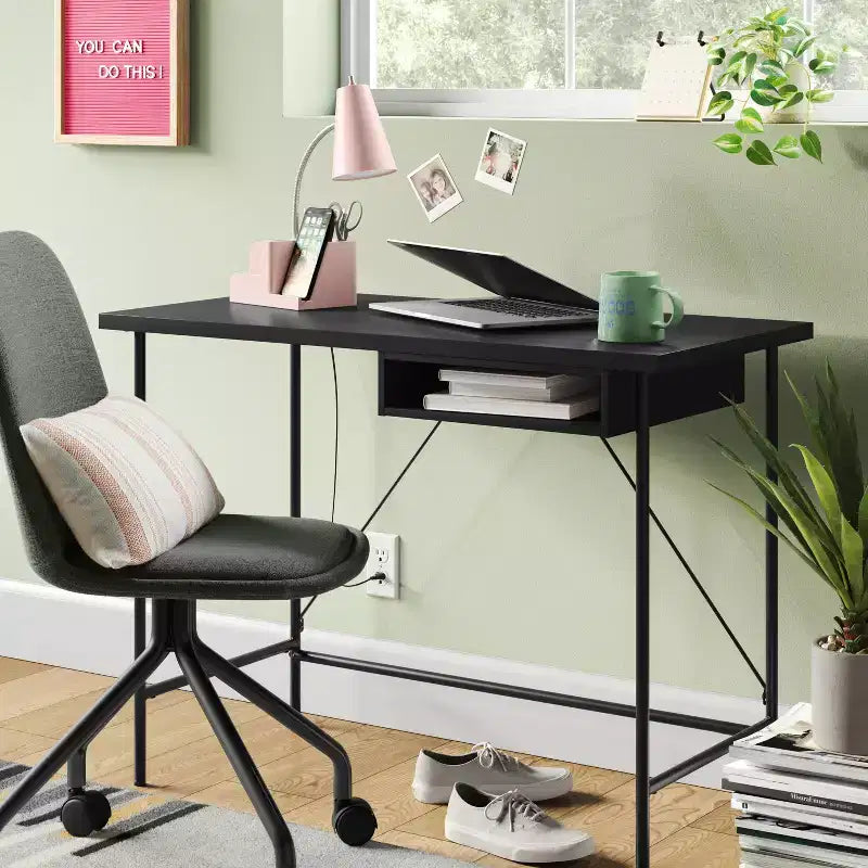 Wood and Metal Writing Desk with Storage - Room Essentials