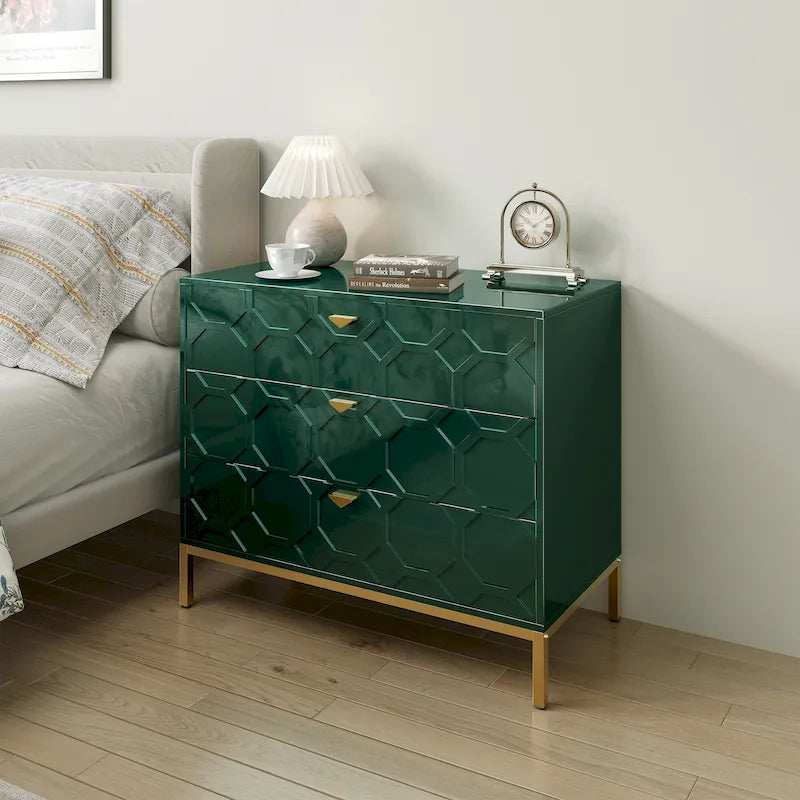 Clihome Modern Wooden Glossy 3-Drawer Storage Chest