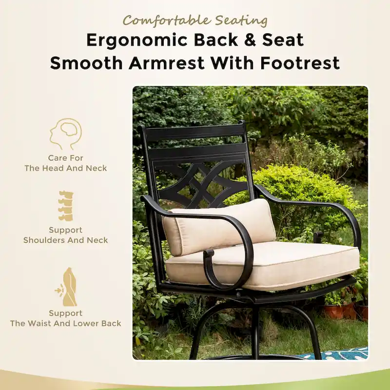 Outdoor Swivel Metal Cushioned Bar Height Patio Chairs Set of 4