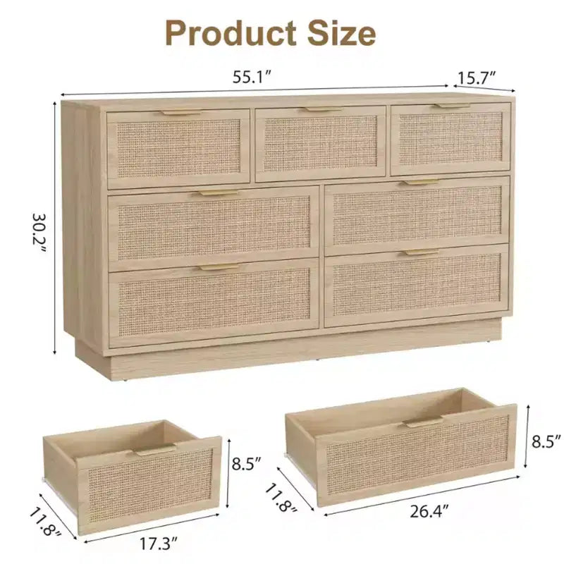 Rattan 7-Drawer Dresser - 55