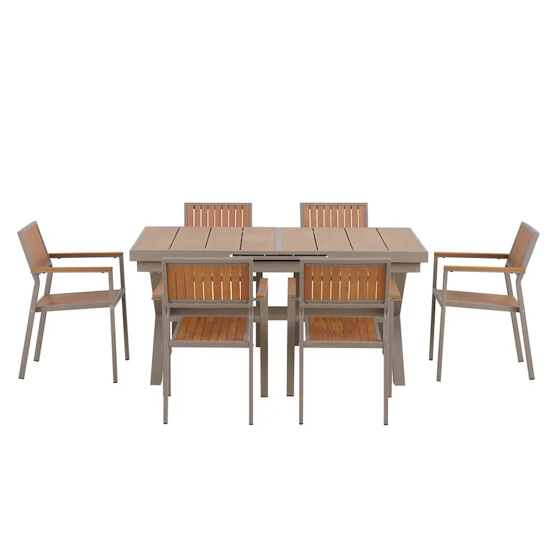 7-Piece Outdoor Extendable Dining Set with Extendable Table and 6 Armrest Chair