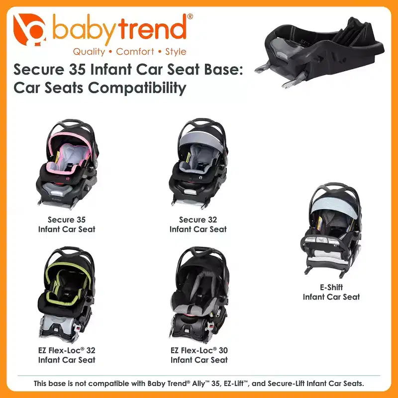 Baby Trend Secure 35 Infant Car Seat Base with 4-Position Recline & LATCH System for Babies 4 to 35 Pounds, Car Seat Not Included