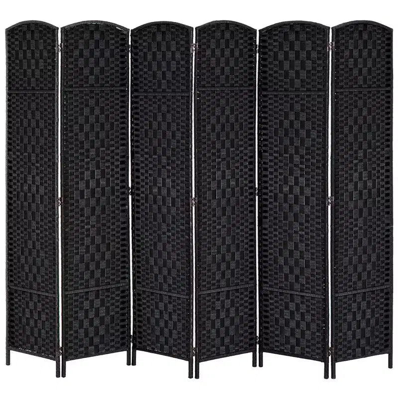 MAYEERTY 6 Panel Room Divider Privacy Screen 6' Tall Wicker Weave Black