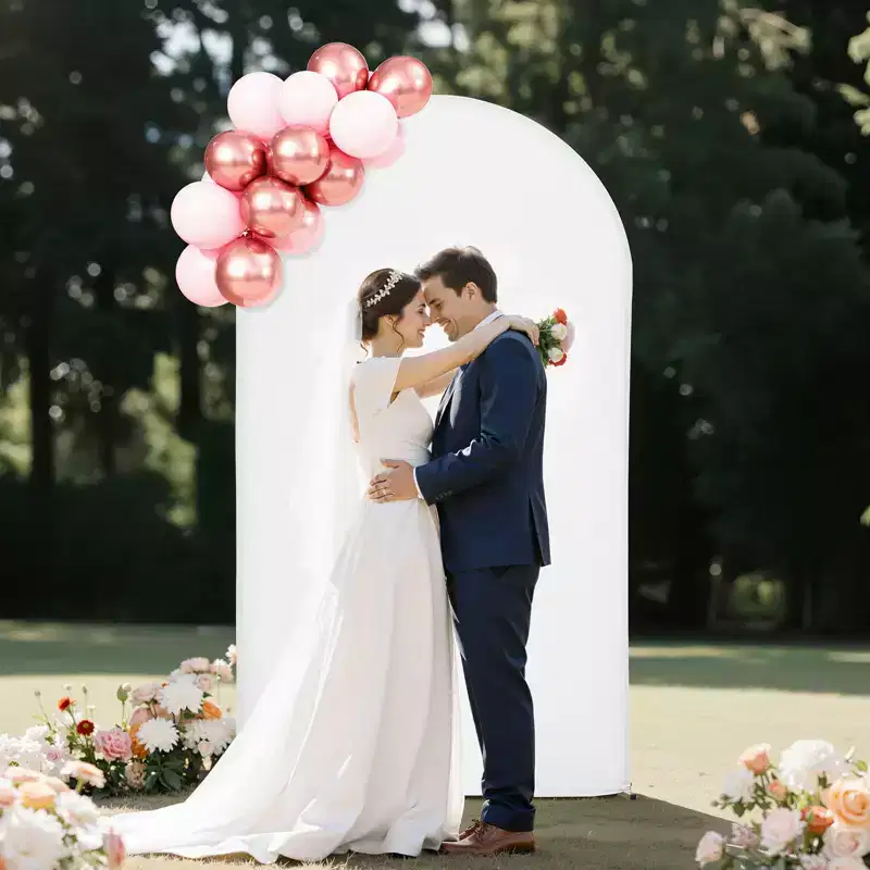 VEVOR Arch Backdrop Stand, 7.2 x 4 ft, Stable Structure, Easy Assembly, 1 Set Gold Metal Arch Backdrop Stand with Cover for Wedding, White & Gold