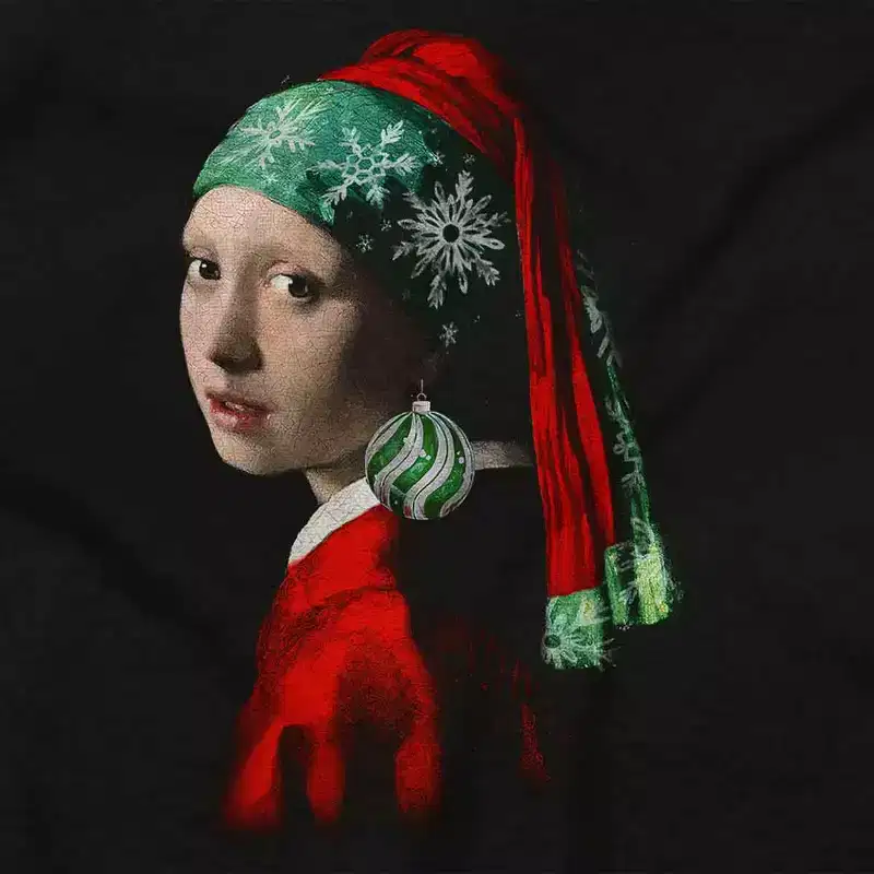 Christmas Pearl Ornament Earring Art Graphic T Shirt Men or Women Brisco Brands