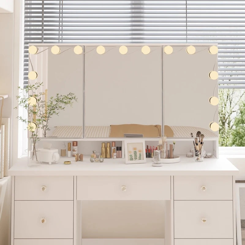 Luxurious LED Makeup Vanity with 9 Drawers Elegant Makeup Station